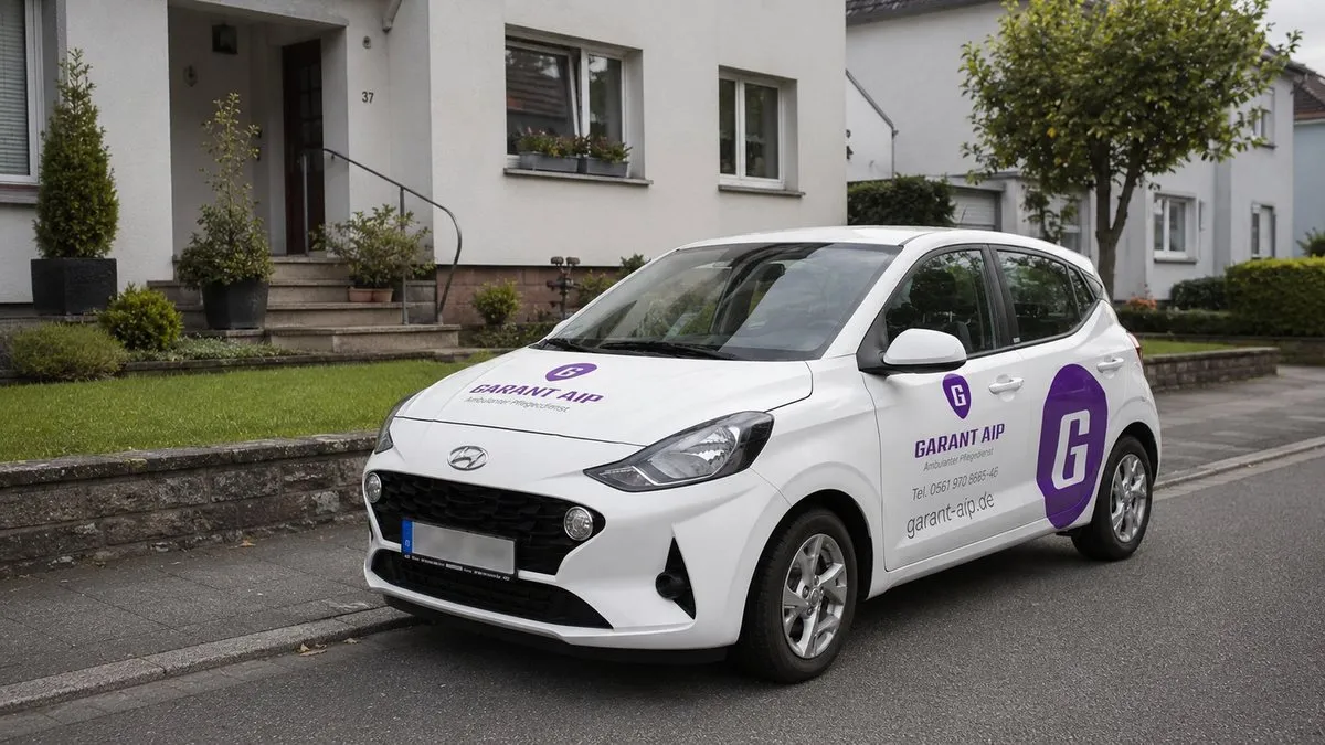 Fahrzeug der Garant AIP Kassel GmbH vor einem Wohnhaus — wir kommen zu Ihnen nach Hause